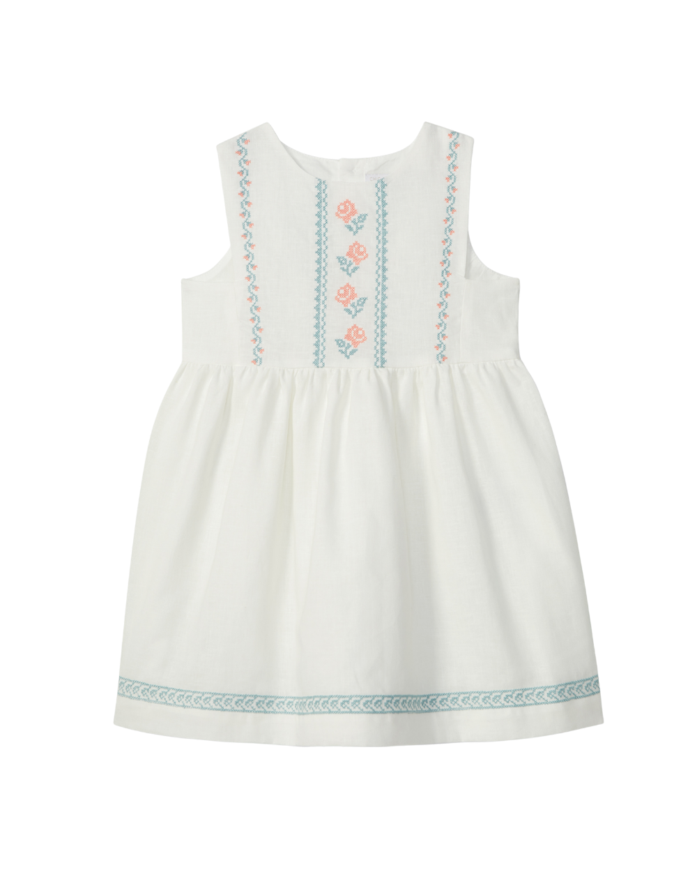 Vestido Linho Detalhes Ponto Cruz