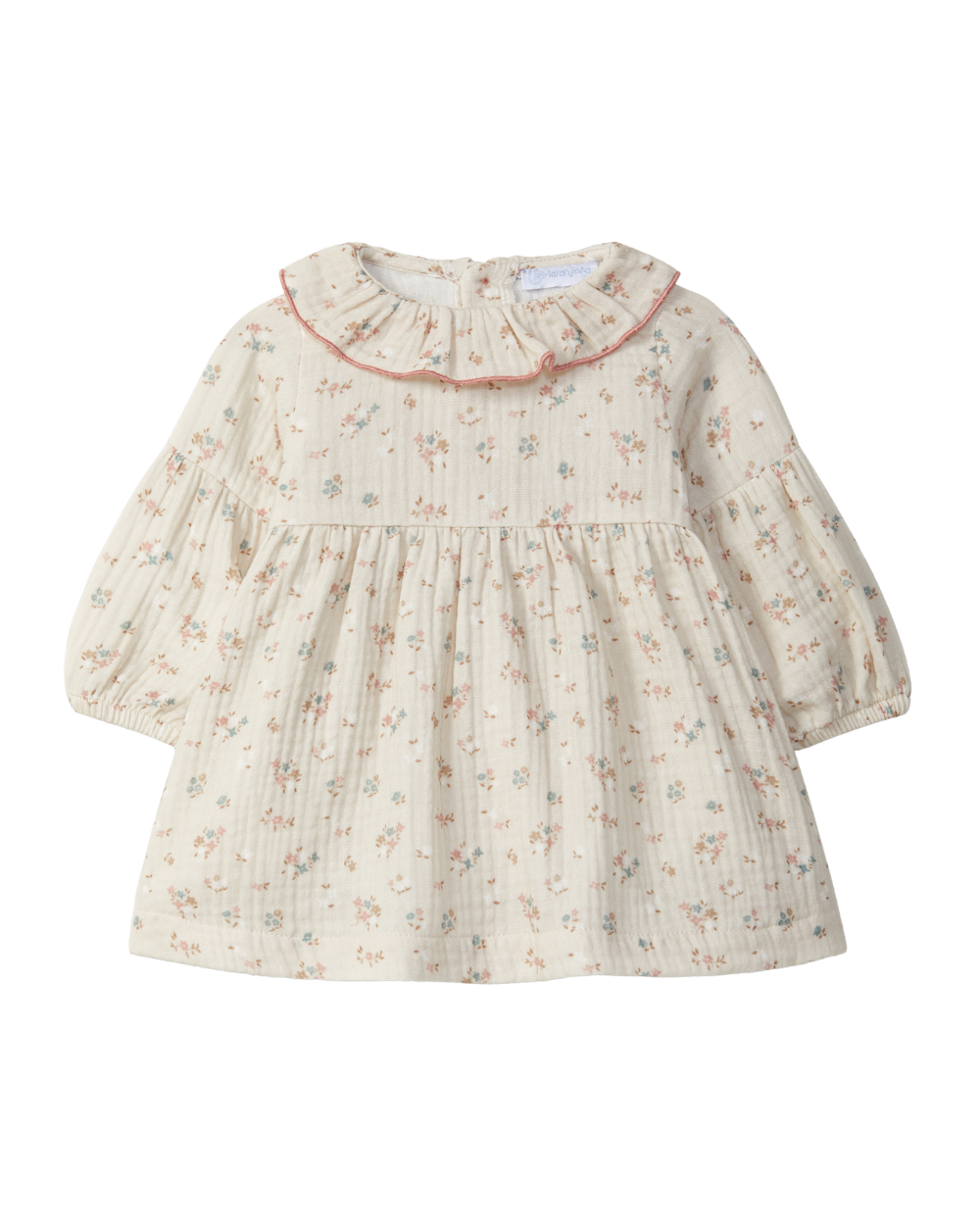 Vestido Gaze Floral Gola de Folho