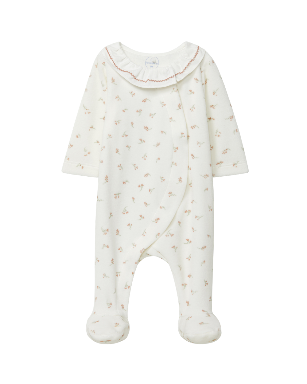 Babygrow Veludo Estampado Flores Gola de Folho