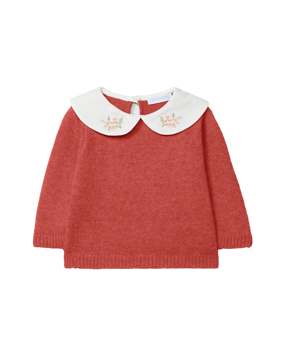 Camisola Tricotada com Detalhe de Bordado na Gola