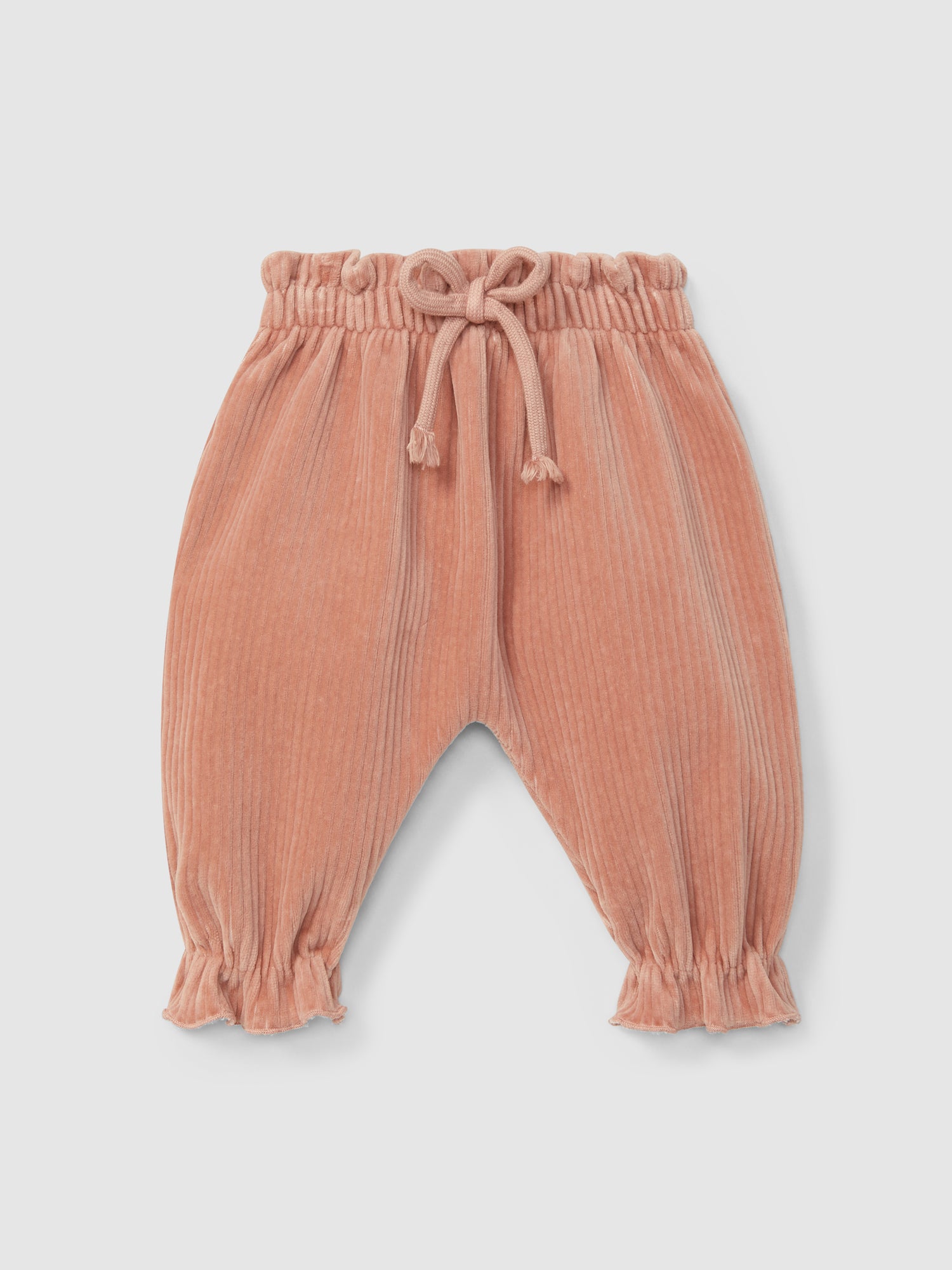 Corduroy Pull-up Pants with Decorative Drawstring