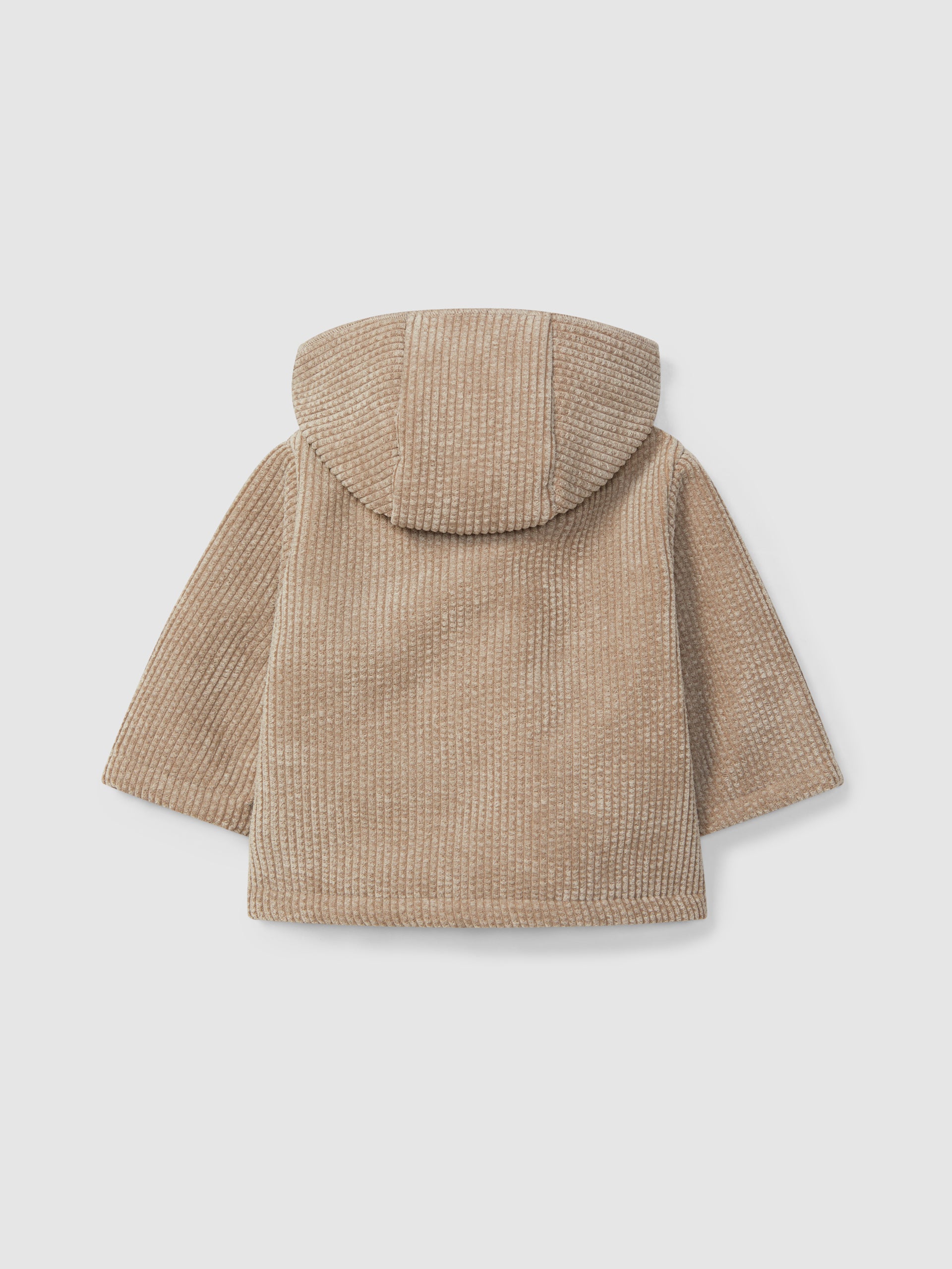 Corduroy Hooded Coat with Fur