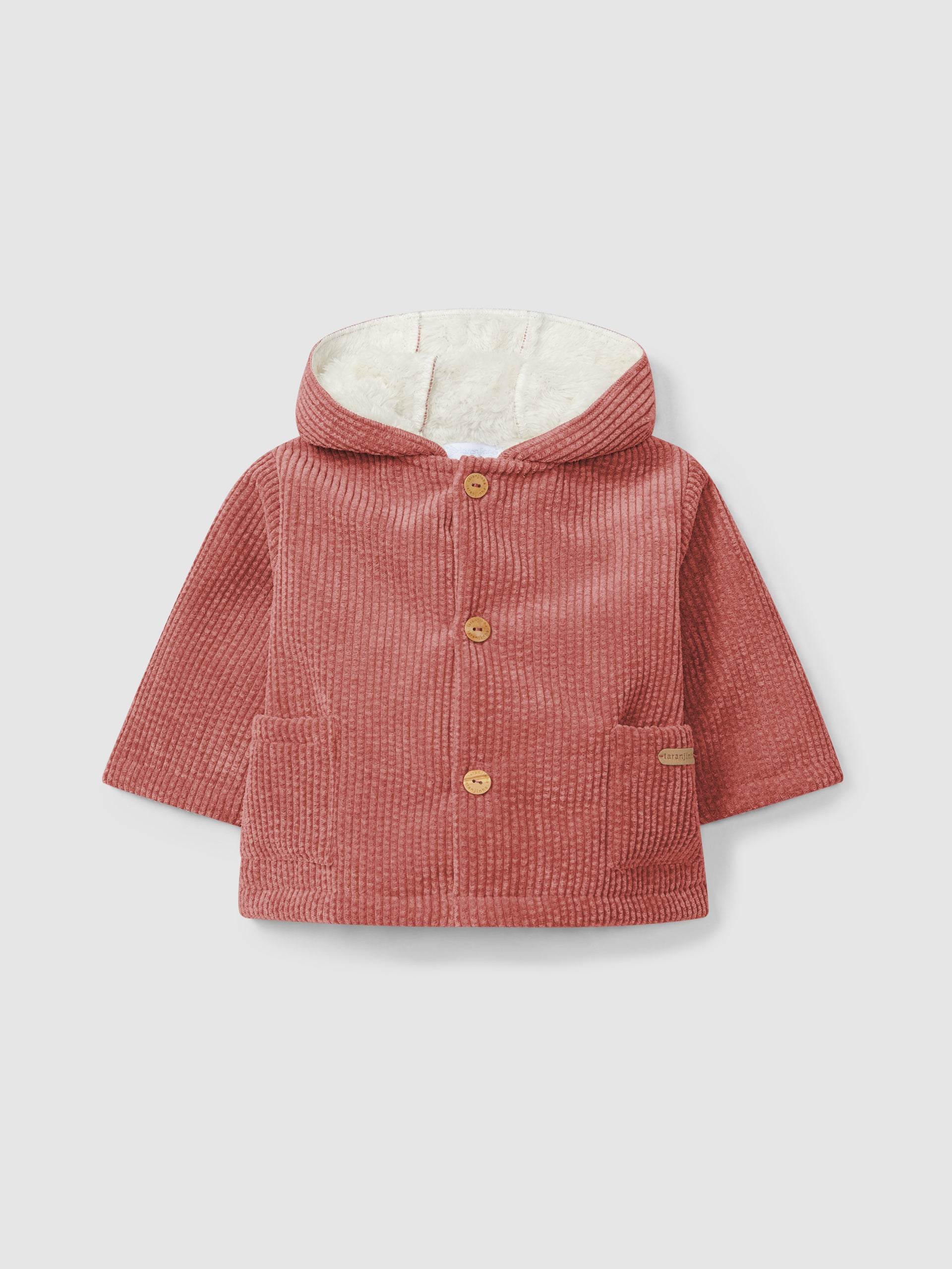 Corduroy Hooded Coat with Fur