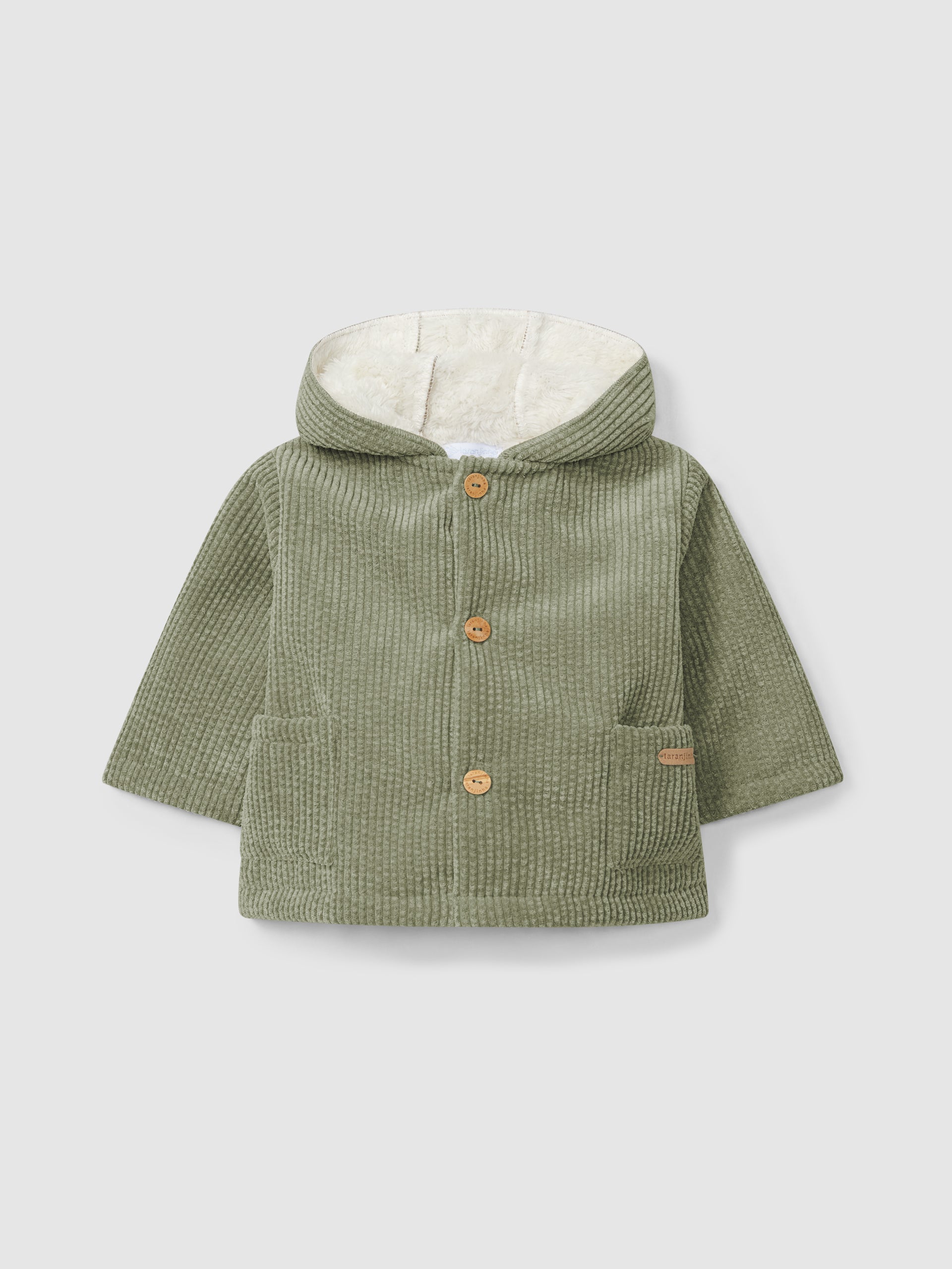 Corduroy Hooded Coat with Fur