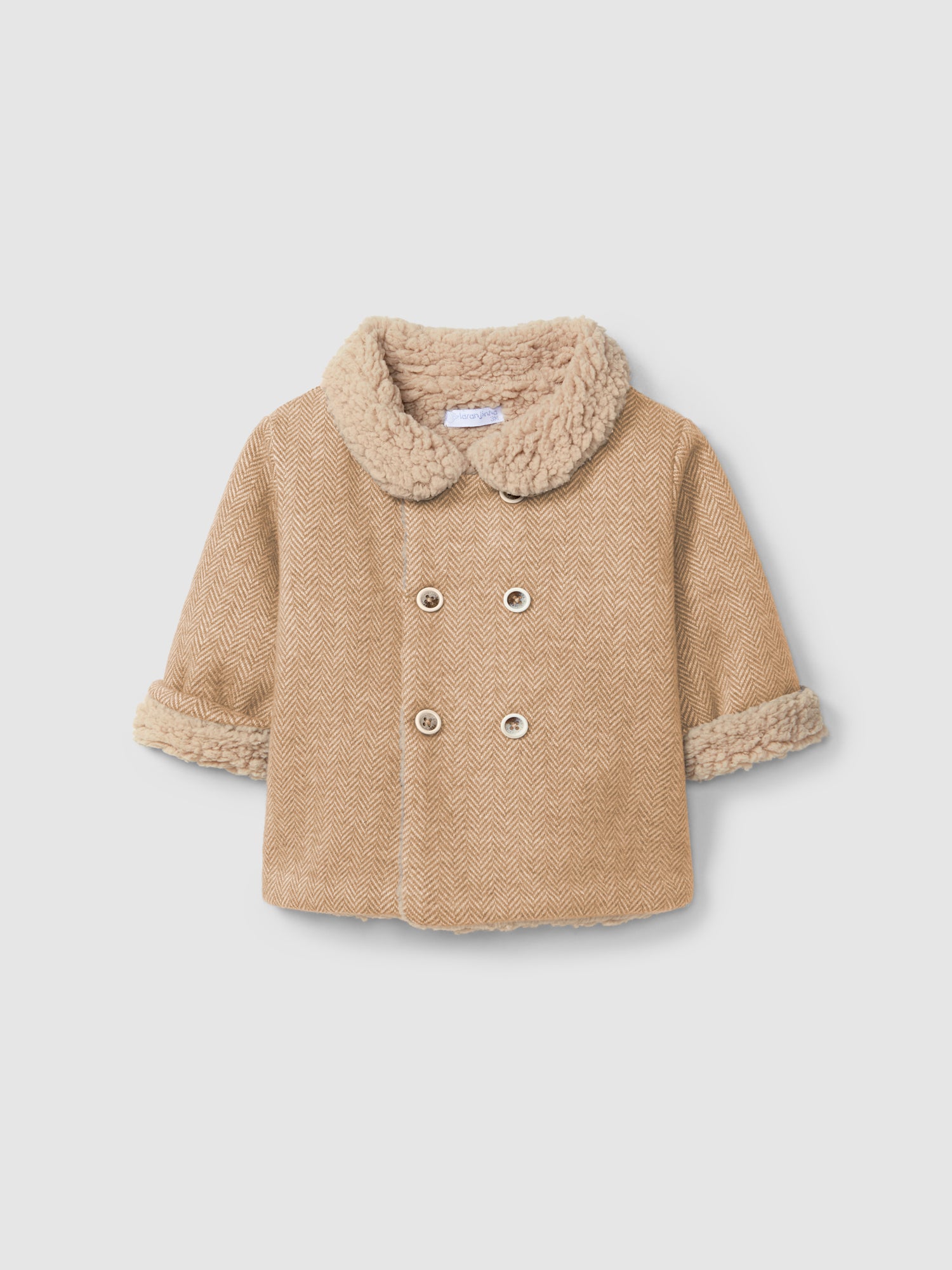 Herringbone Knit Coat with Fur Inside
