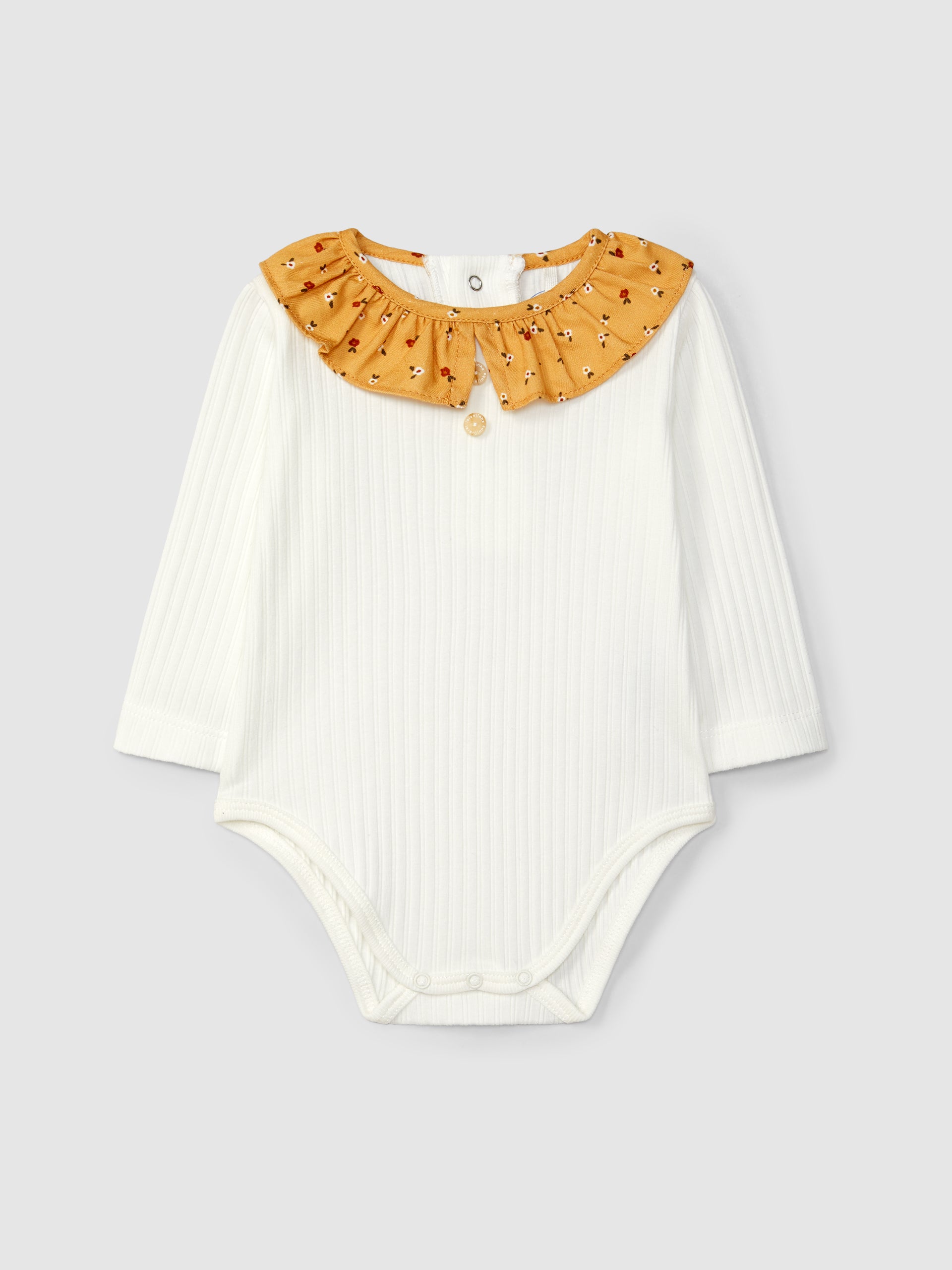 Body en maille côtelée avec col à volants fleuris