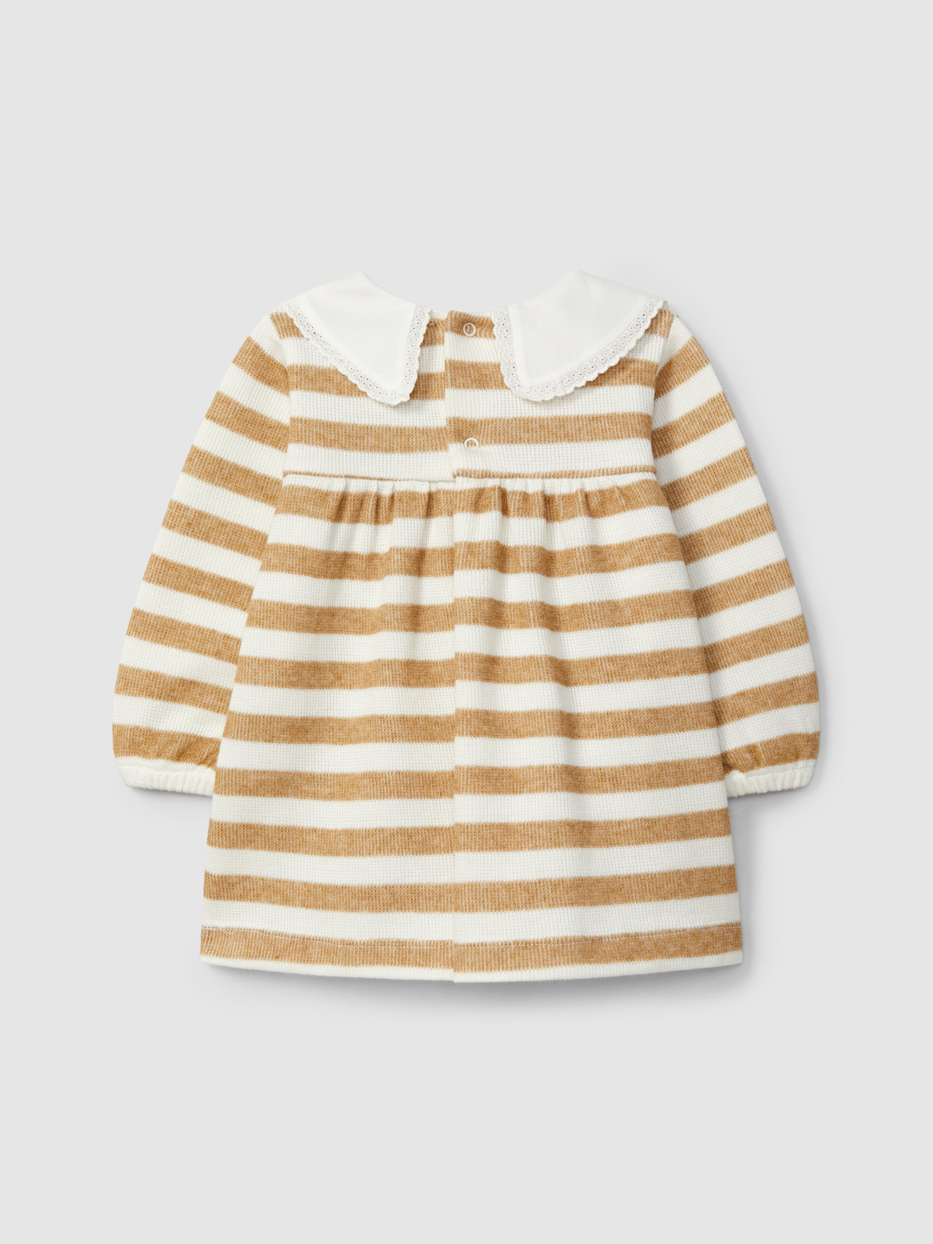 Vestido Riscas com Gola de Renda
