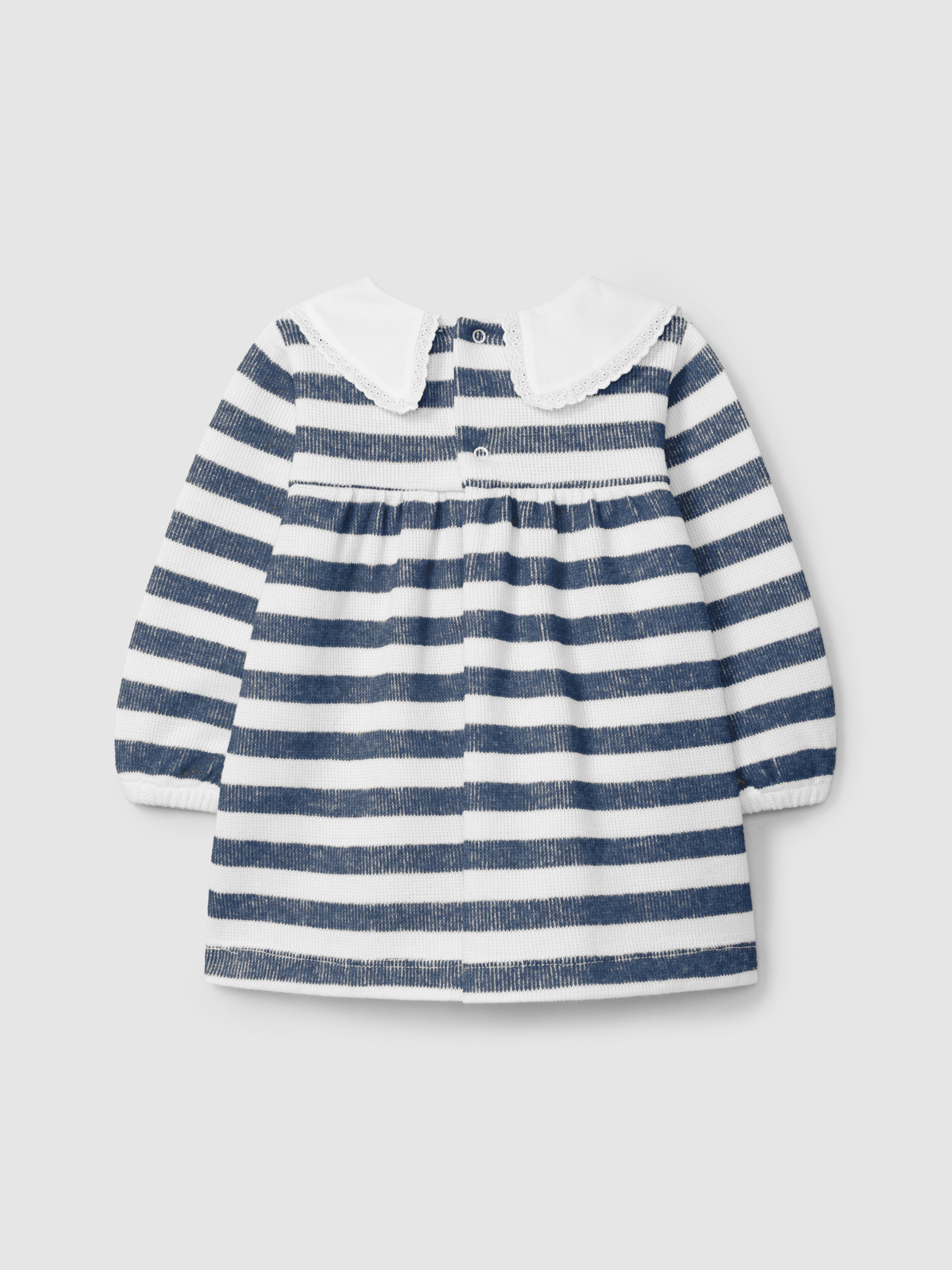 Vestido Riscas com Gola de Renda