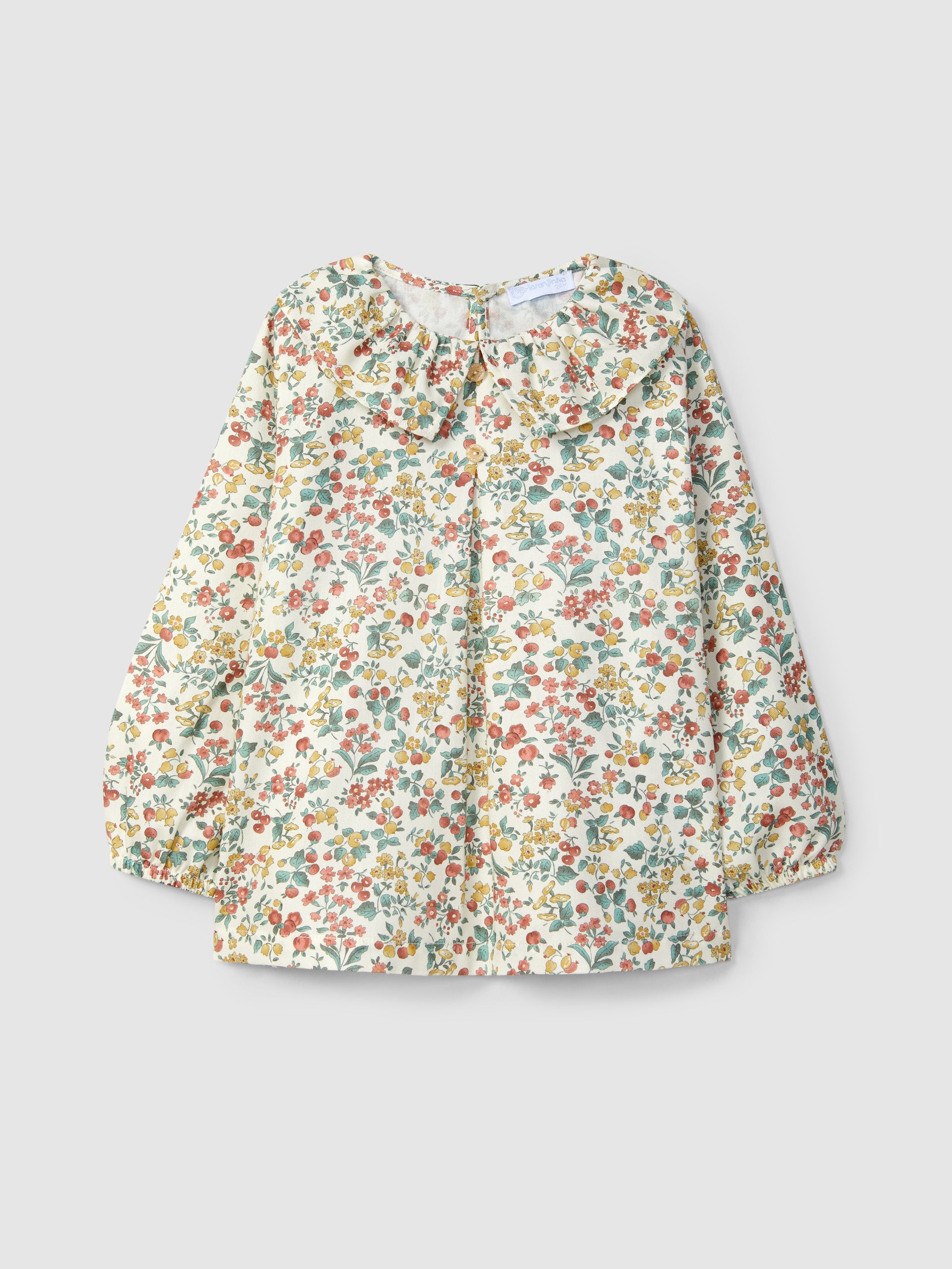 Floral Blouse with Ruffle Collar
