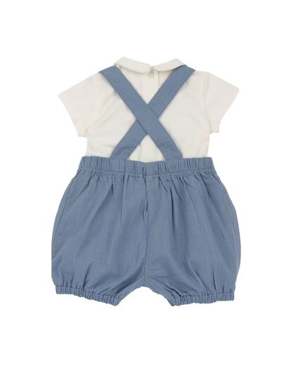 Conjunto Body e Jardineiras Efeito Linho