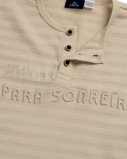 T-shirt Manga Curta Bege Riscas
