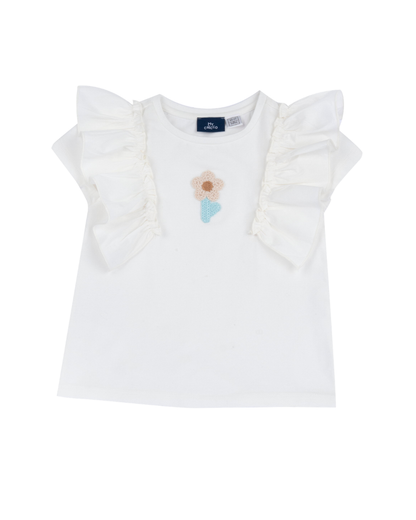 T-shirt com Aplicação de Flor