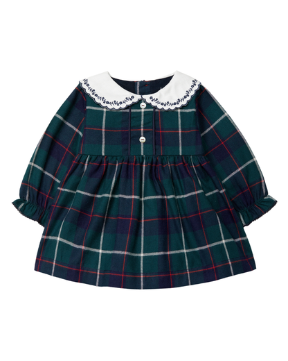 Vestido Flanela Xadrez Gola Bordada