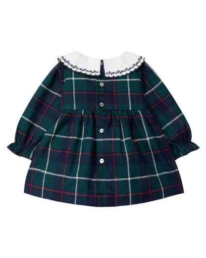 Vestido Flanela Xadrez Gola Bordada
