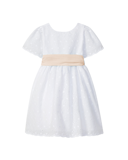 Vestido Bordado Inglês com Faixa