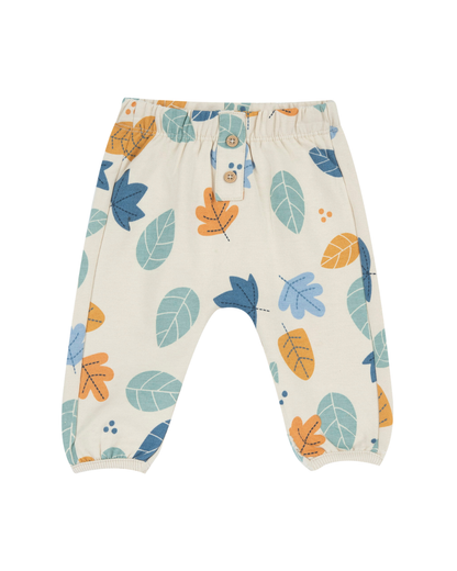 Calças de Algodão Estampado de Folhas