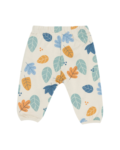 Calças de Algodão Estampado de Folhas
