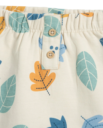 Calças de Algodão Estampado de Folhas