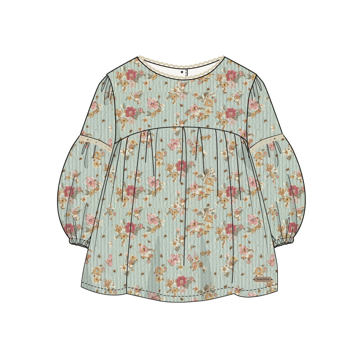 Blusa Floral com Detalhes de Renda