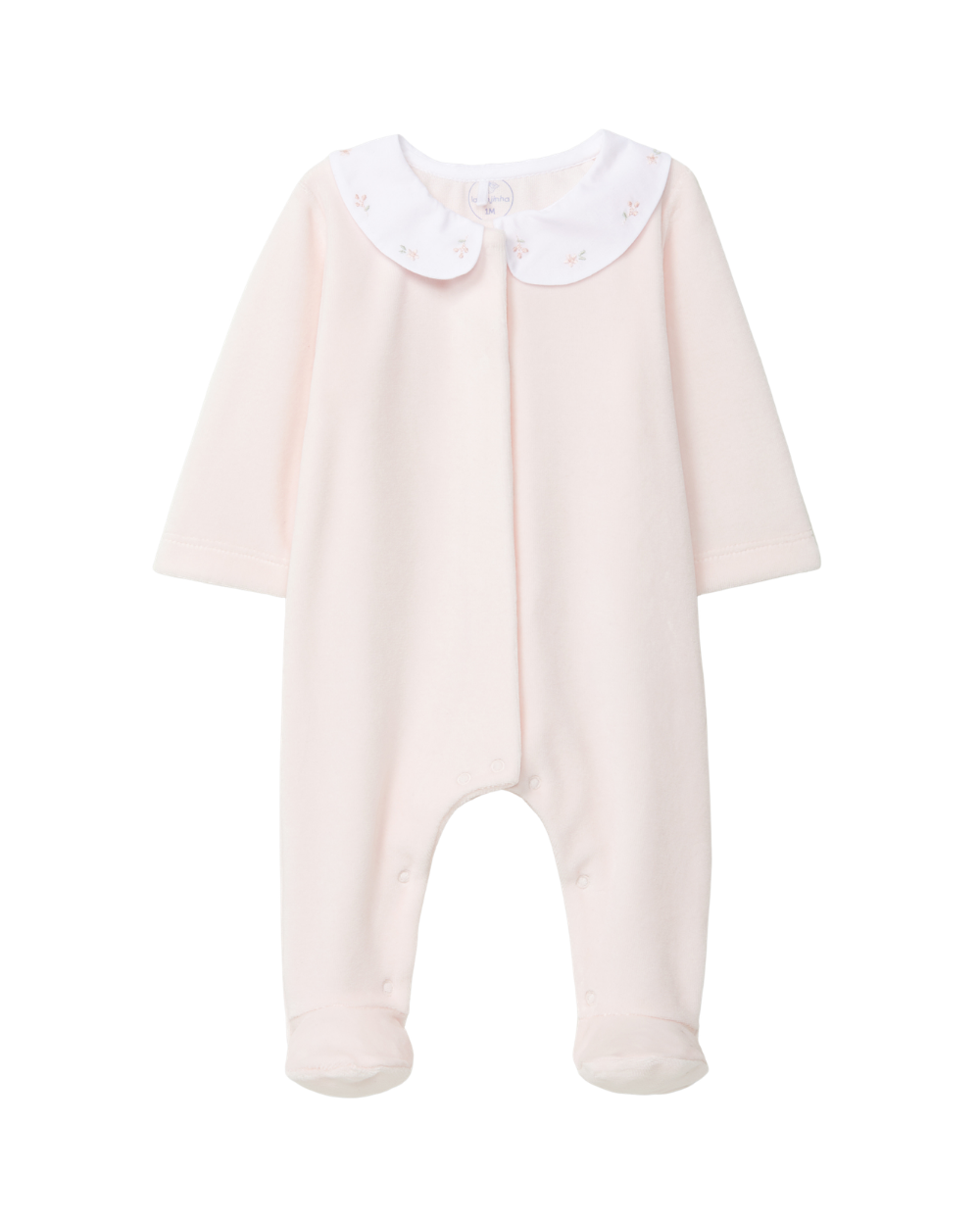 Babygrow Veludo Gola Bordado Flores Delicadas