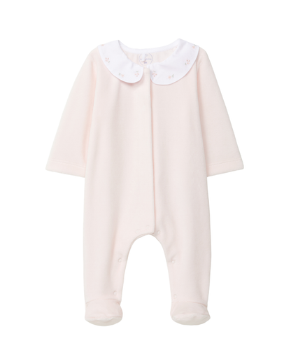 Babygrow Veludo Gola Bordado Flores Delicadas