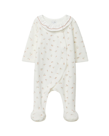 Babygrow Veludo Estampado Flores Gola de Folho