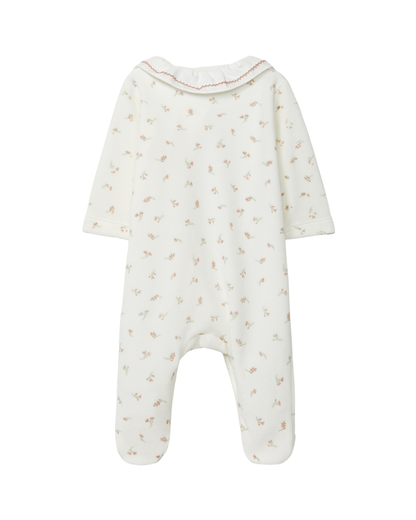 Babygrow Veludo Estampado Flores Gola de Folho