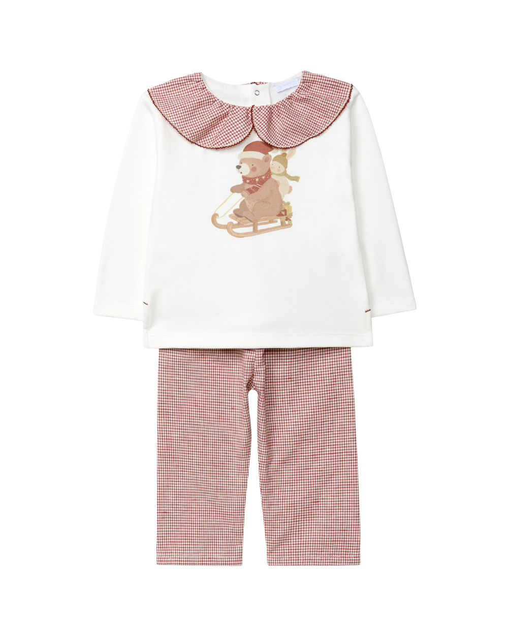 Pijama Gola Folho Xadrez Vichy Urso e Coelho no Trenó