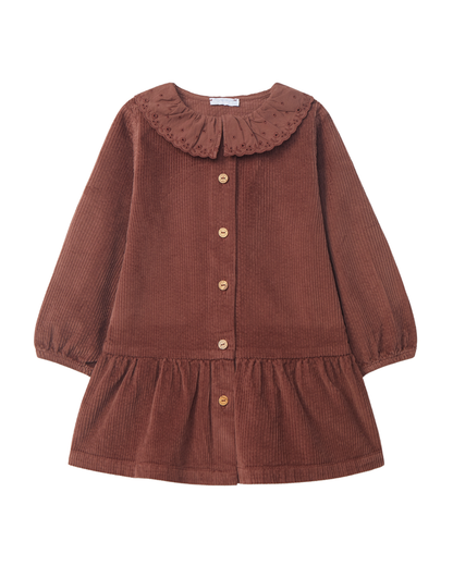 Vestido Bombazine Gola de Folho Bordado Inglês