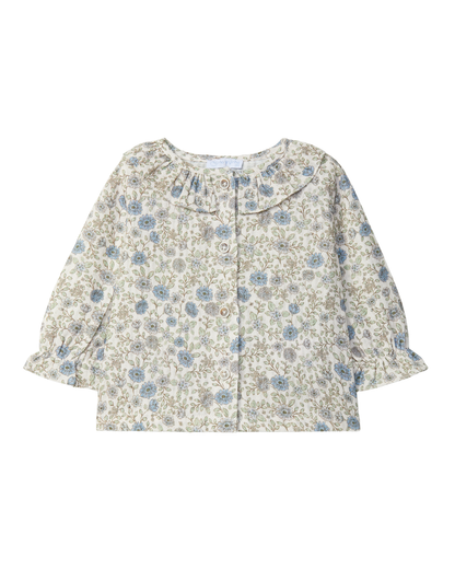 Blusa de Flores com Gola de Folho