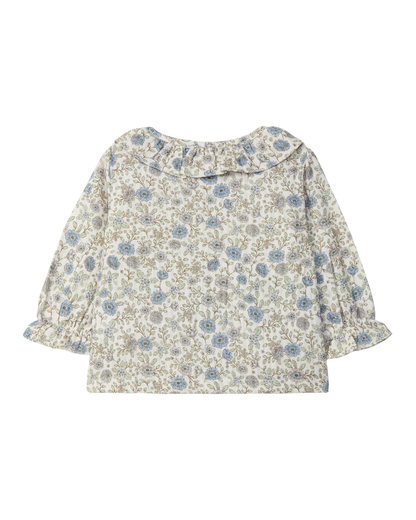 Blusa de Flores com Gola de Folho