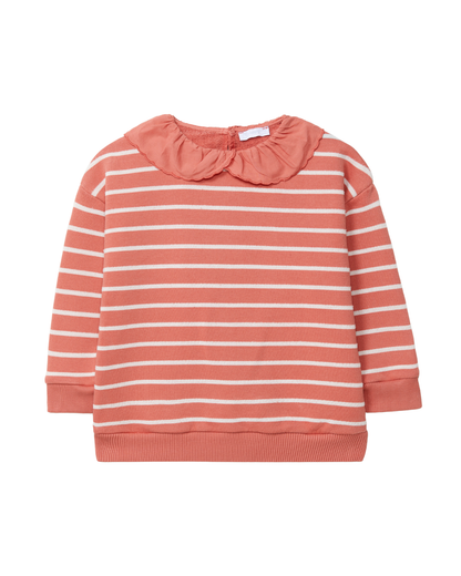 Sweatshirt Riscas com Gola de Folho