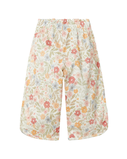 Calças Pull-up Wide Leg Estampado Floral