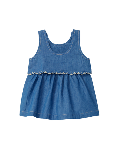 Vestido Ganga Fina com Bordados