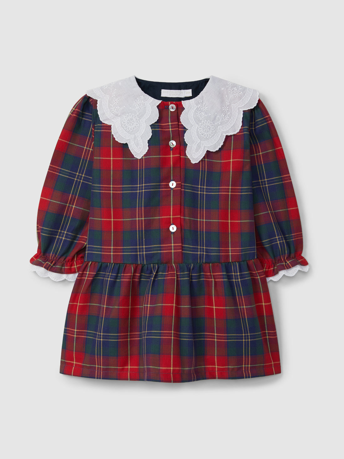 Vestido Xadrez com Gola Bordado Inglês