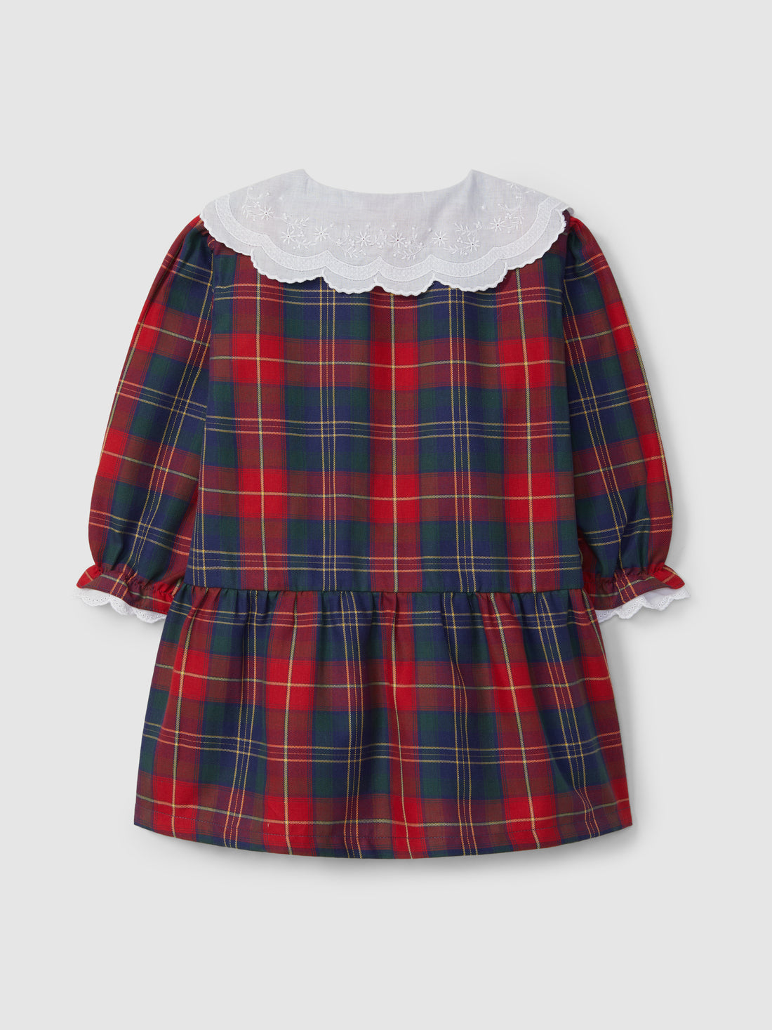 Vestido Xadrez com Gola Bordado Inglês