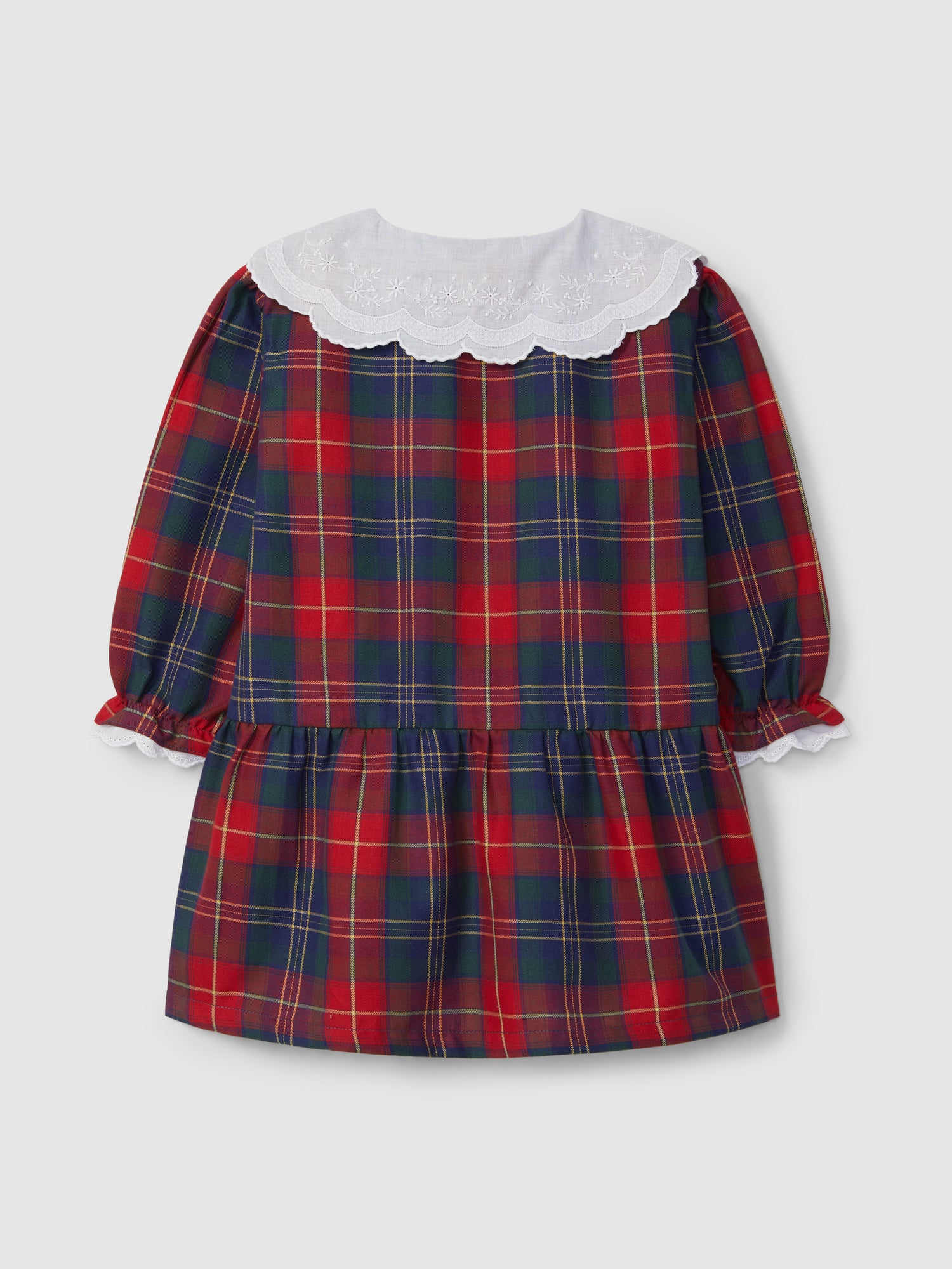 Vestido Xadrez com Gola Bordado Inglês
