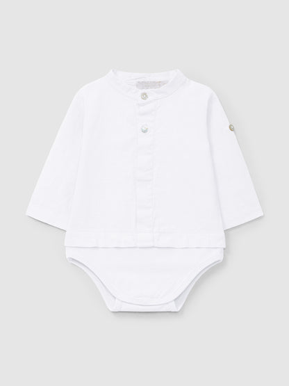 Body-Camisa Liso em Linho