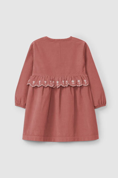 Vestido em Micro-Bombazine Flores Bordadas