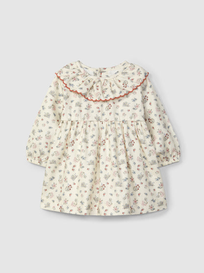 Vestido Flores Delicadas Gola de Folho
