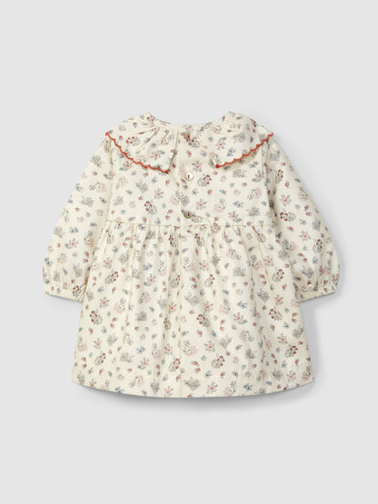 Vestido Flores Delicadas Gola de Folho