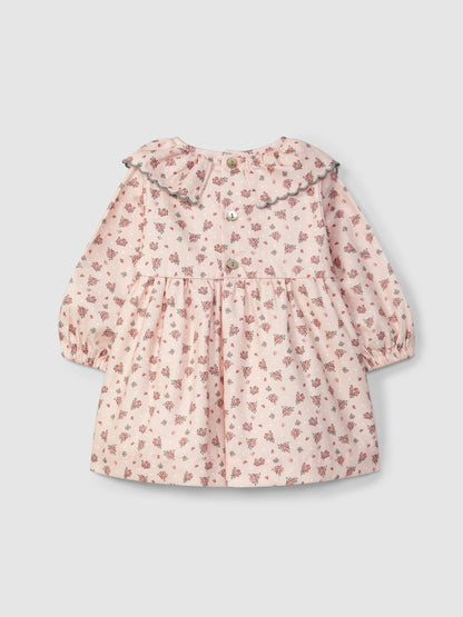 Vestido Flores Delicadas Gola de Folho
