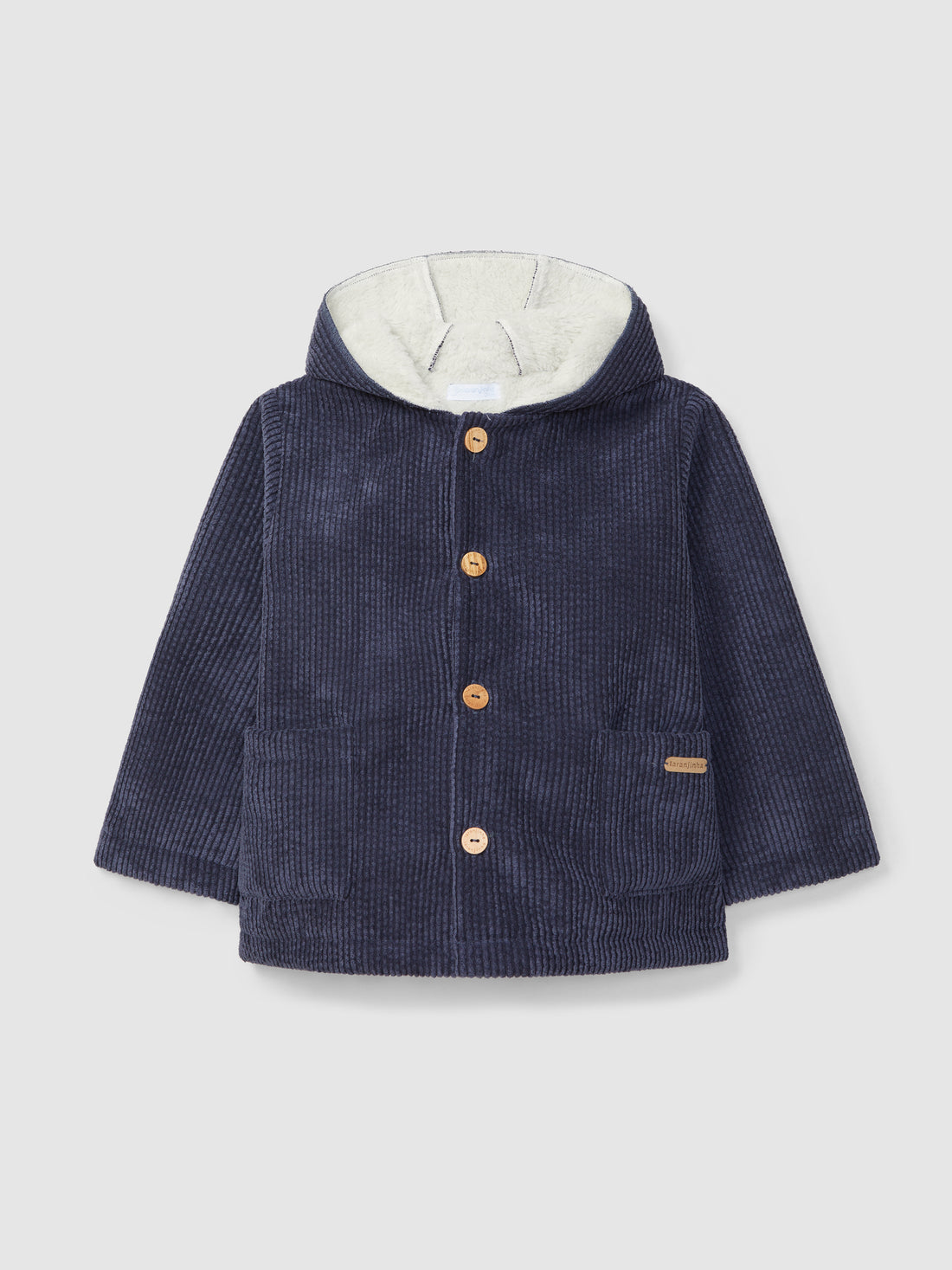 Corduroy Hooded Coat with Fur