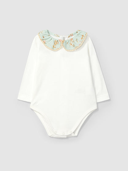 Body Gola Tecido Foral Detalhe de Renda