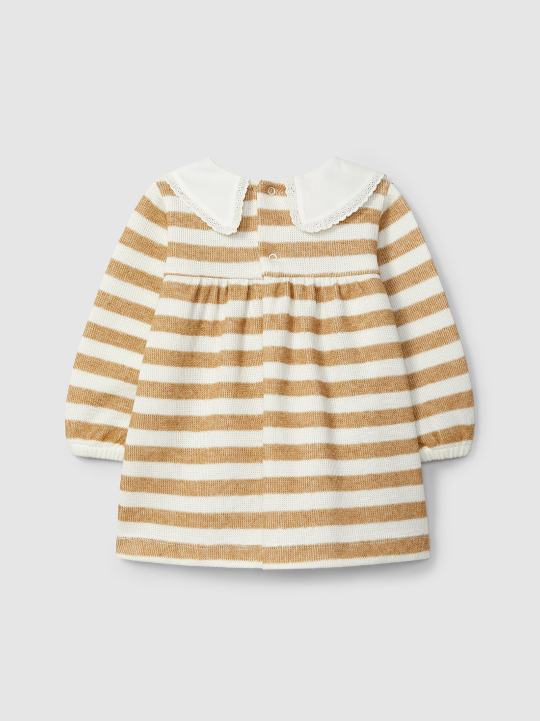 Vestido Riscas com Gola de Renda