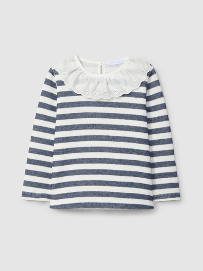 Longsleeve de Riscas com Gola Folho