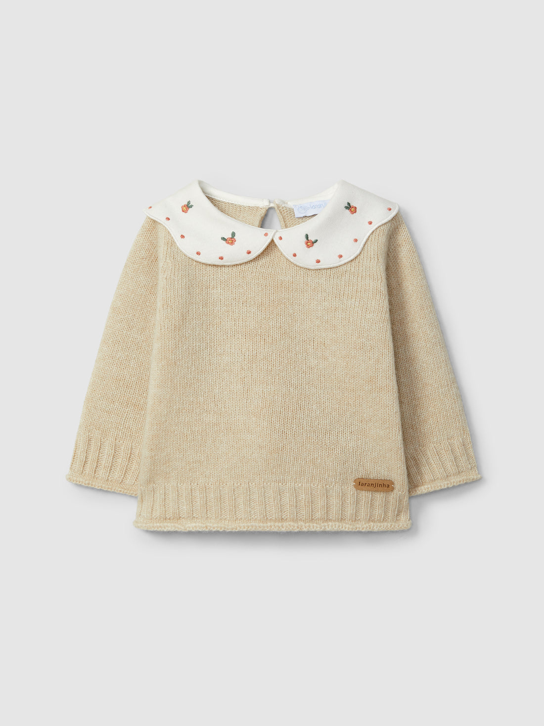Camisola Tricotada Gola Tecido Bordado