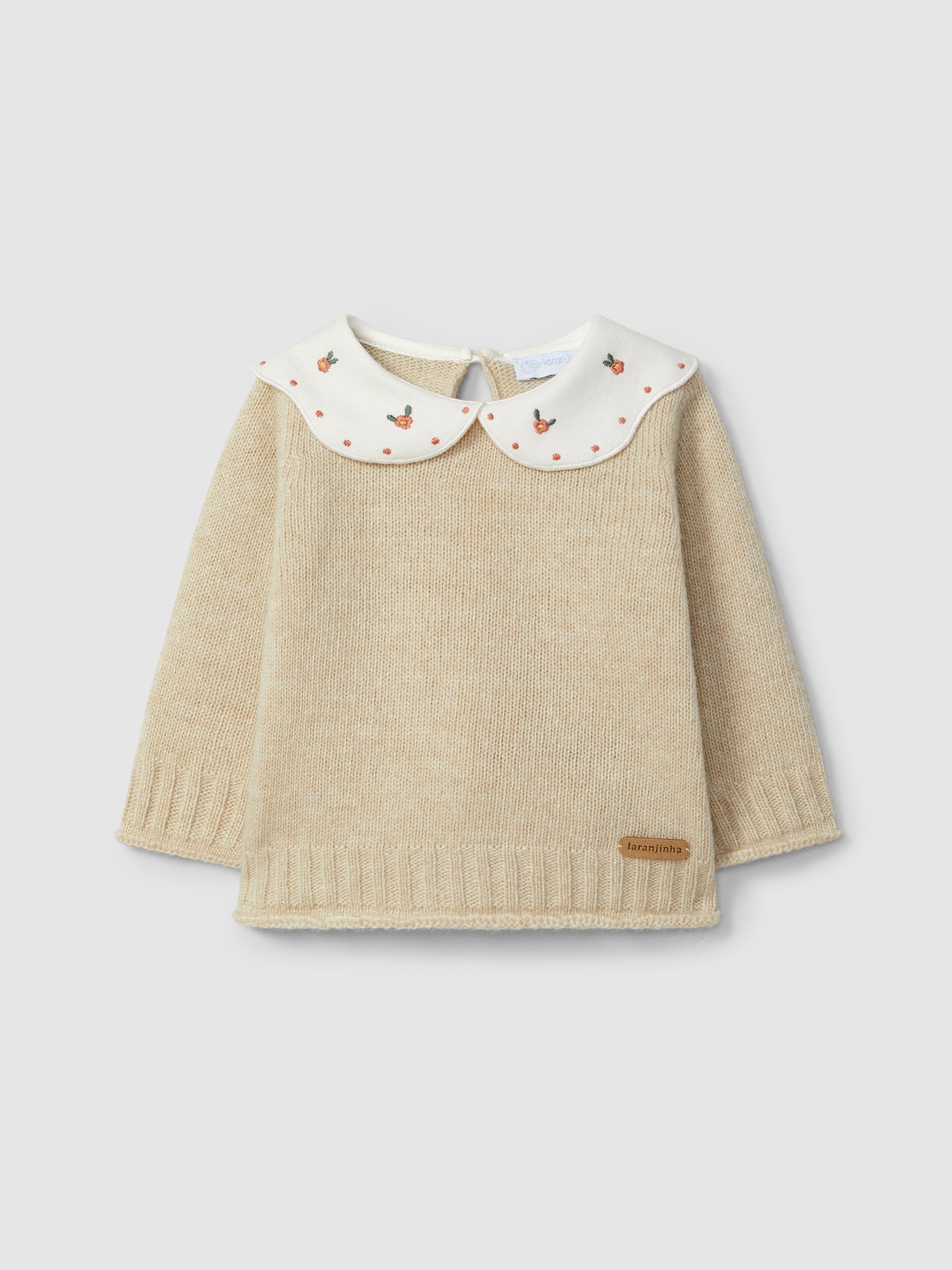 Camisola Tricotada Gola Tecido Bordado