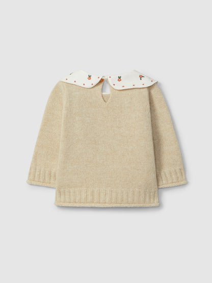 Camisola Tricotada Gola Tecido Bordado