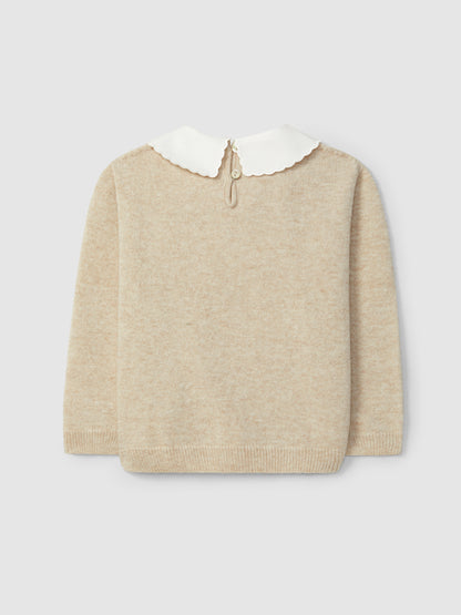Camisola Tricotada Gola em Tecido